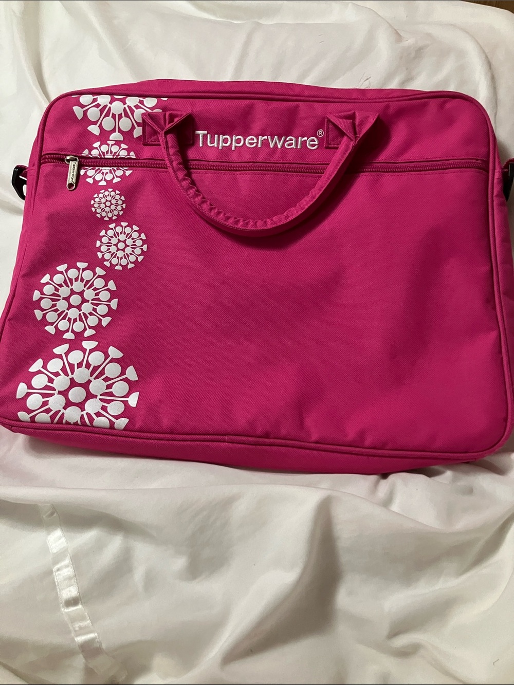 Tupperware Bright Pink Laptop Bag with White Floral Prints